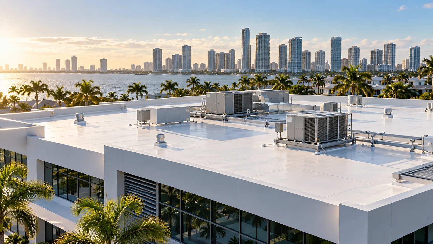 Concept image of a low-slope roof on a Miami commercial property
