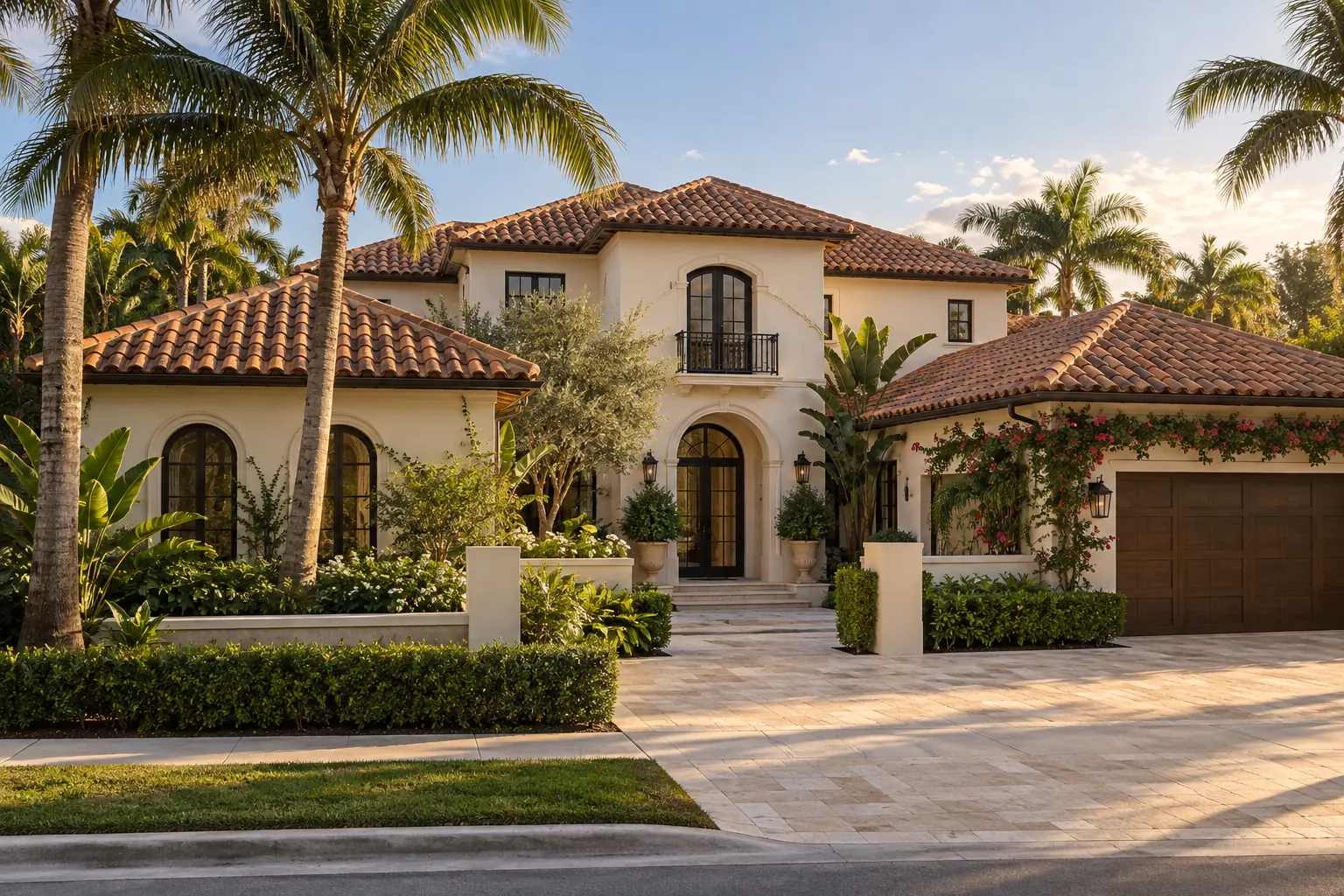 Concept image of a terracotta hip roof on a Miami-style home.